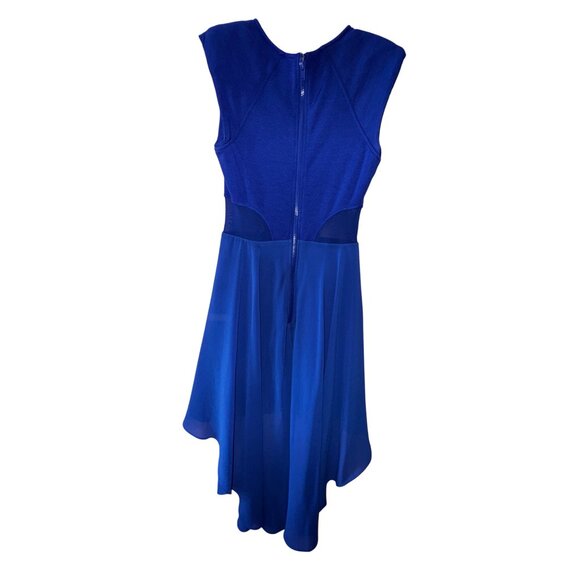 Bebe‎ Royal Blue Mesh Cutout High Low Cocktail Dress Small Sexy Classic Y2K Cute - Picture 2 of 6